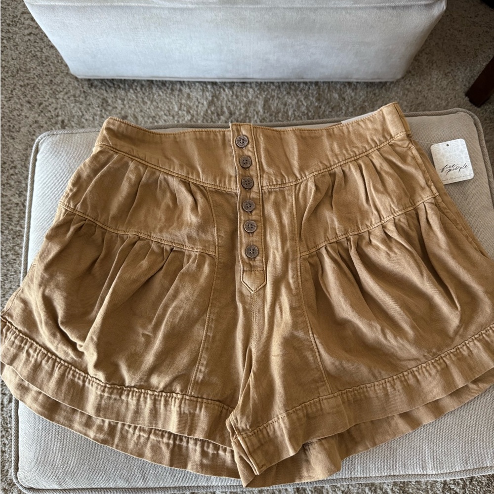 Free People Fleur Button Front Shorts | We The Free | NWT Washed Brown | Size M